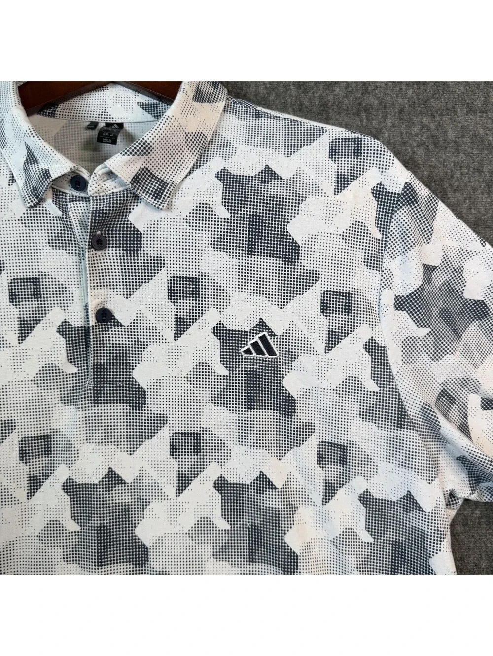 Adidas Polo Shirt Mens XL White Geometric Golf Performance Moisture Wicking